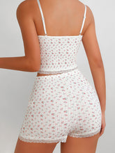 Shorts con top de tirantes con estampado floral ribete con encaje